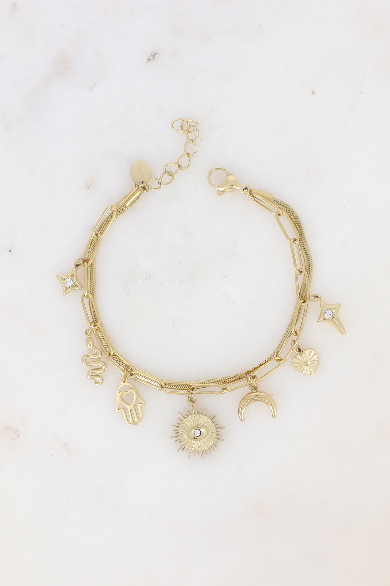 Grossista Bohm - Bracciale a 2 file - maglia a specchio con stelle, mano, serpente, occhio e cuore