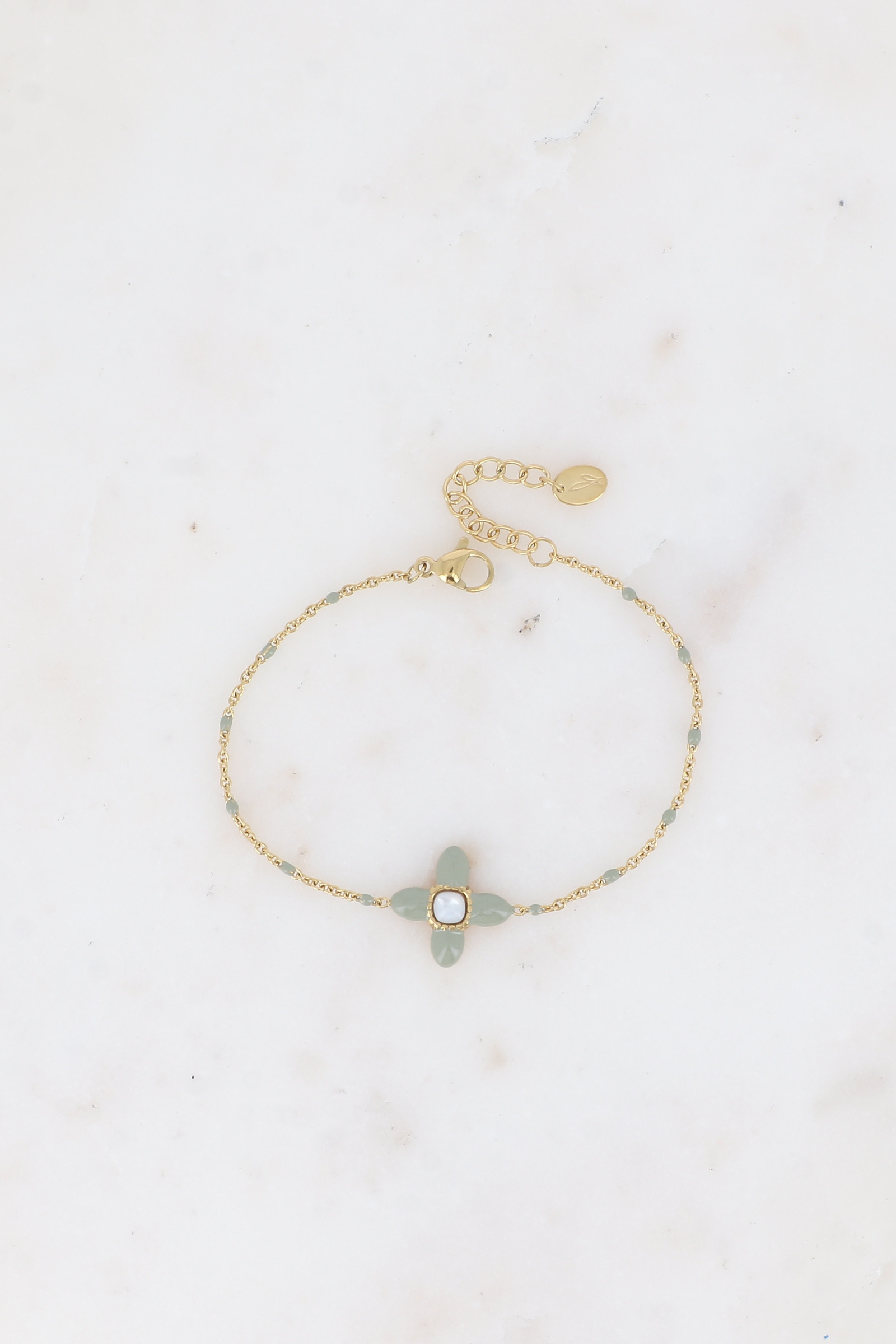 Großhändler Bohm - Armband - Emailleklee und quadratischer Naturstein