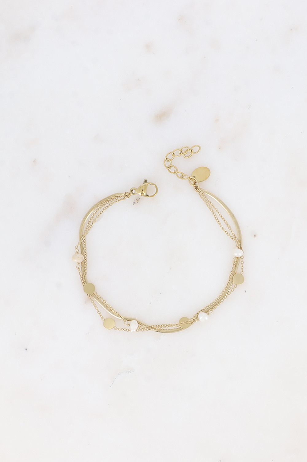 Grossiste Bohm - Bracelet multirangs - pastilles rondes et perles d'eau douce