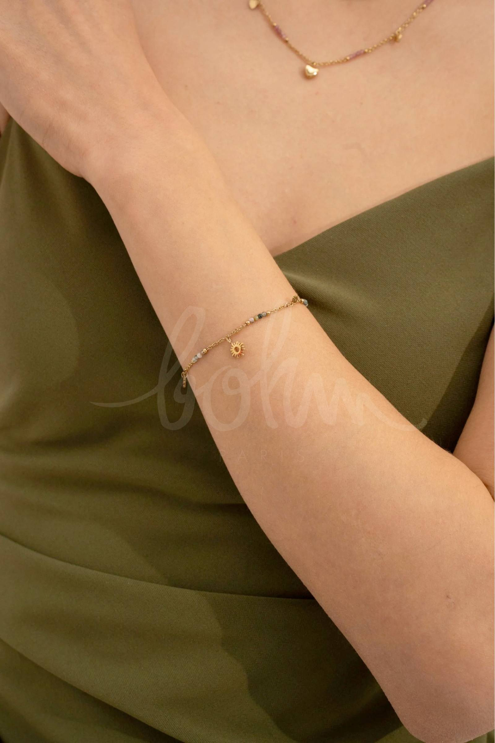 Grossiste Bohm - Bracelet Thémia - pampilles soleil et pierres naturelles