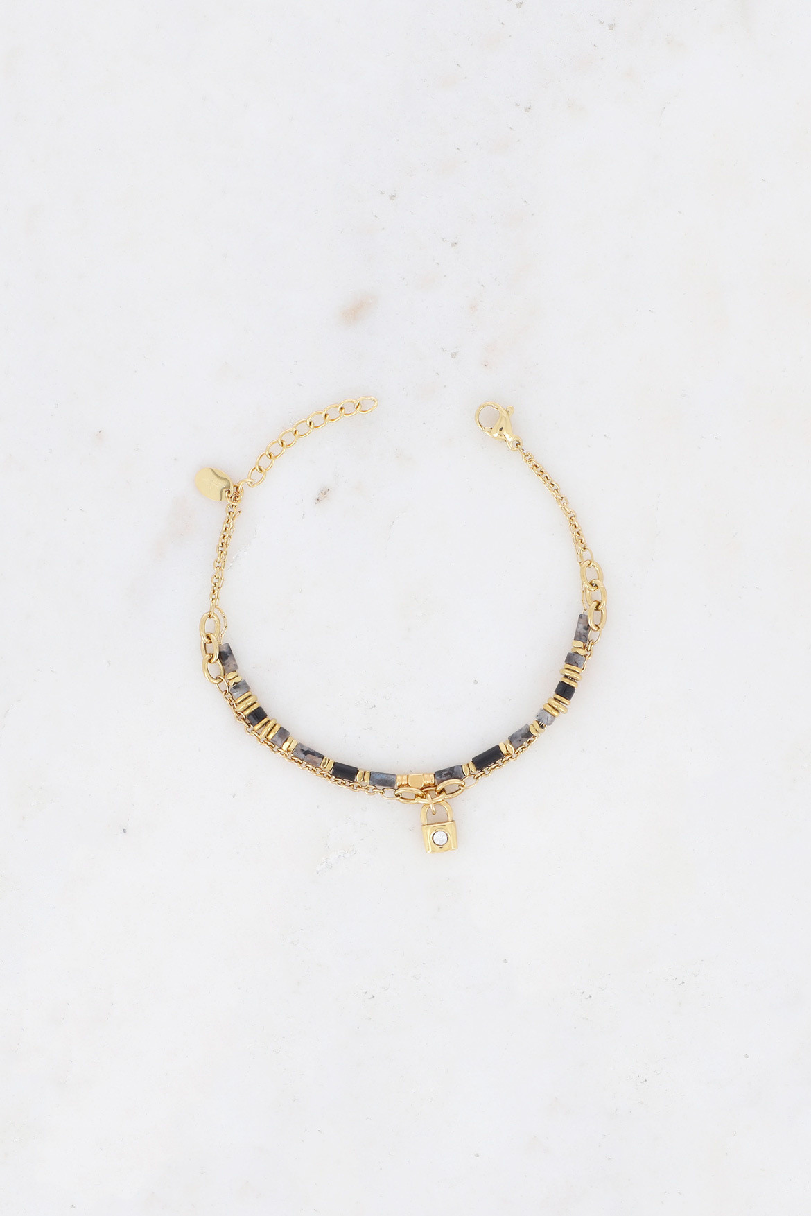Mayorista Bohm - Pulsera 2 hileras - colgante candado con cristal y piedras naturales