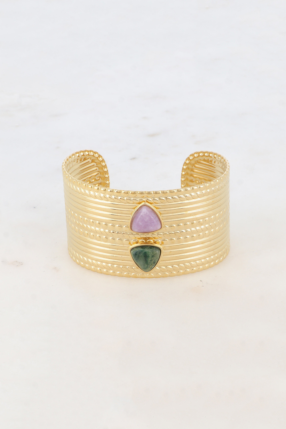Wholesaler Bohm - Cuff - 2 triangular natural stones