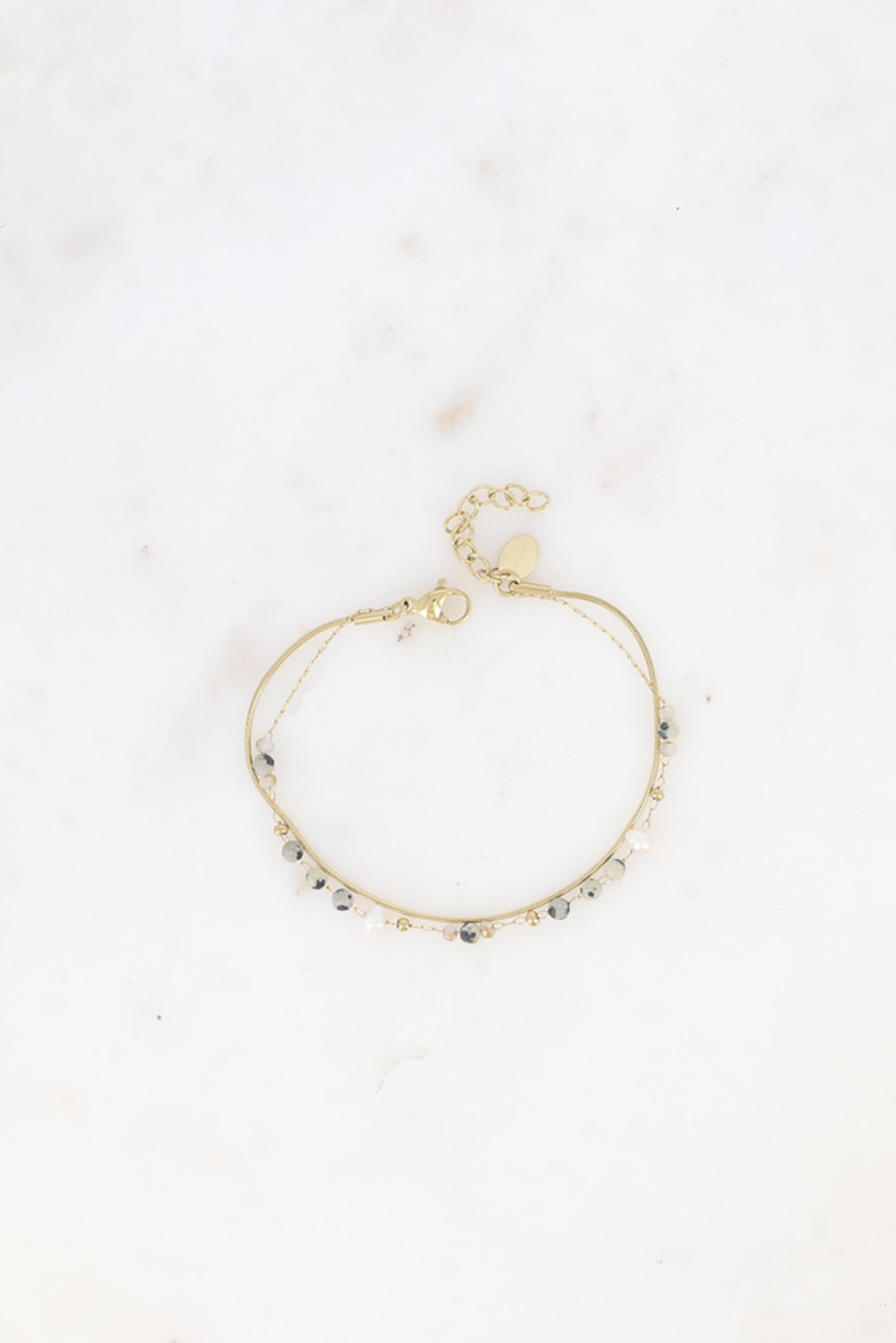 Grossiste Bohm - Bracelet Edwina - maille serpent, perles d'eau douce et pierres naturelles