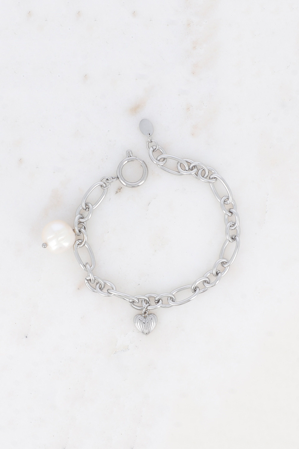 Grossiste Bohm - Bracelet Katalina - coeur texturé et perle d'eau douce