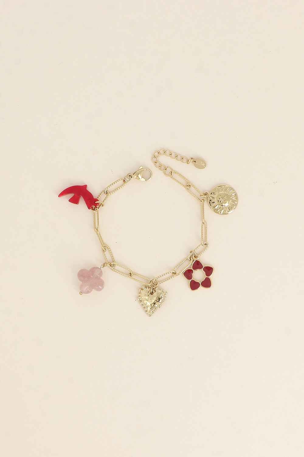 Grossiste Bohm - Bracelet - oiseau et trèfle en résine, coeur, fleur en émail, soleil