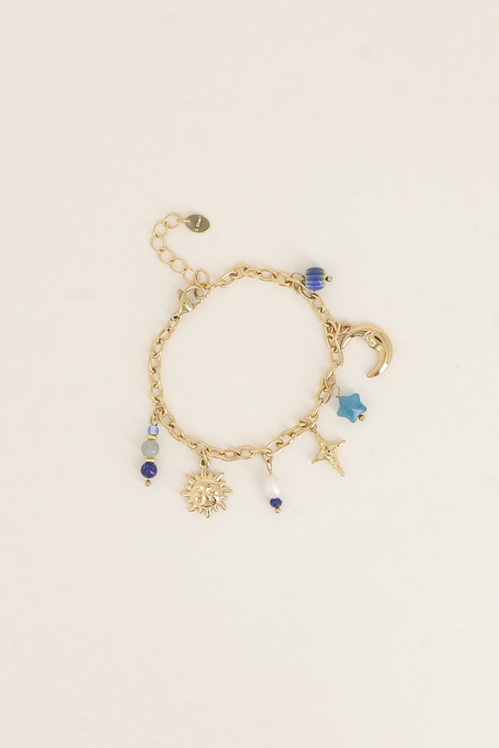 Wholesaler Bohm - Bracelet - natural stones, sun, north star, crescent moon, glazed ceramic, star, freshwater pearl