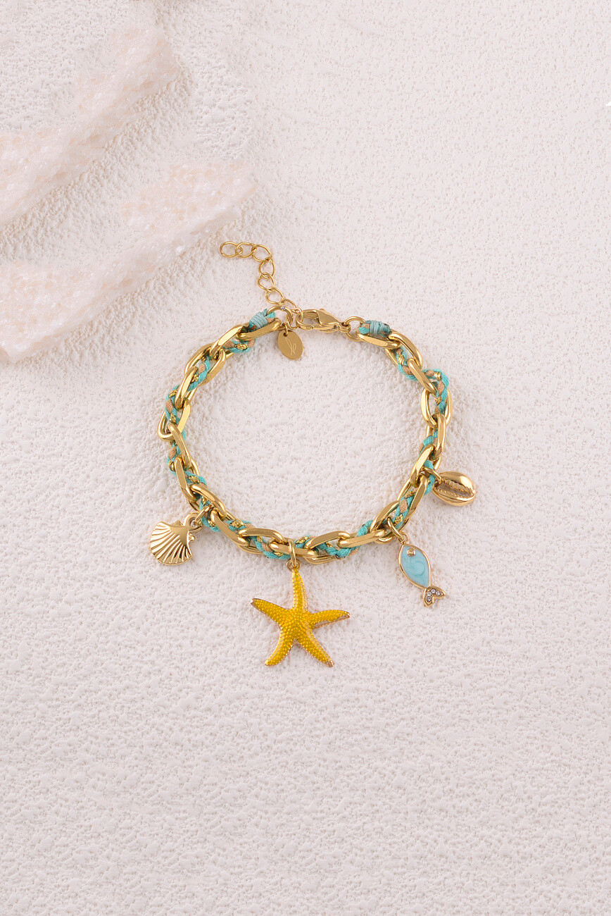 Grossista Bohm - Bracciale - catena intrecciata e cordone, guscio, stelle marine e pesce perla
