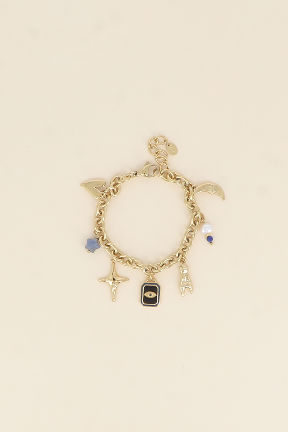Wholesaler Bohm - Bracelet - heart, star, eye, hand, moon, natural stone, enamel, and freshwater pearl