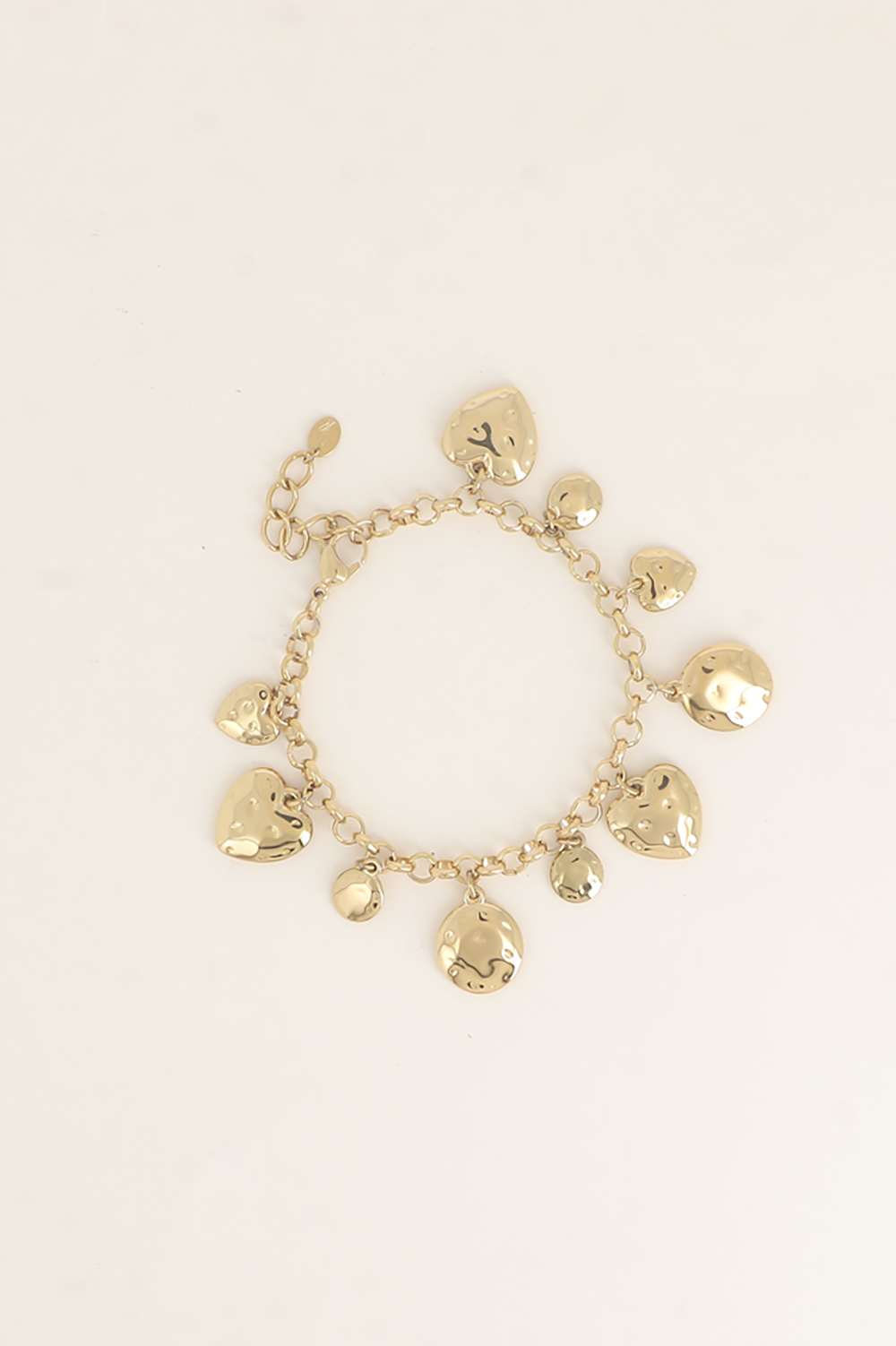 Grossiste Bohm - Bracelet - pastilles rondes martelées et coeurs