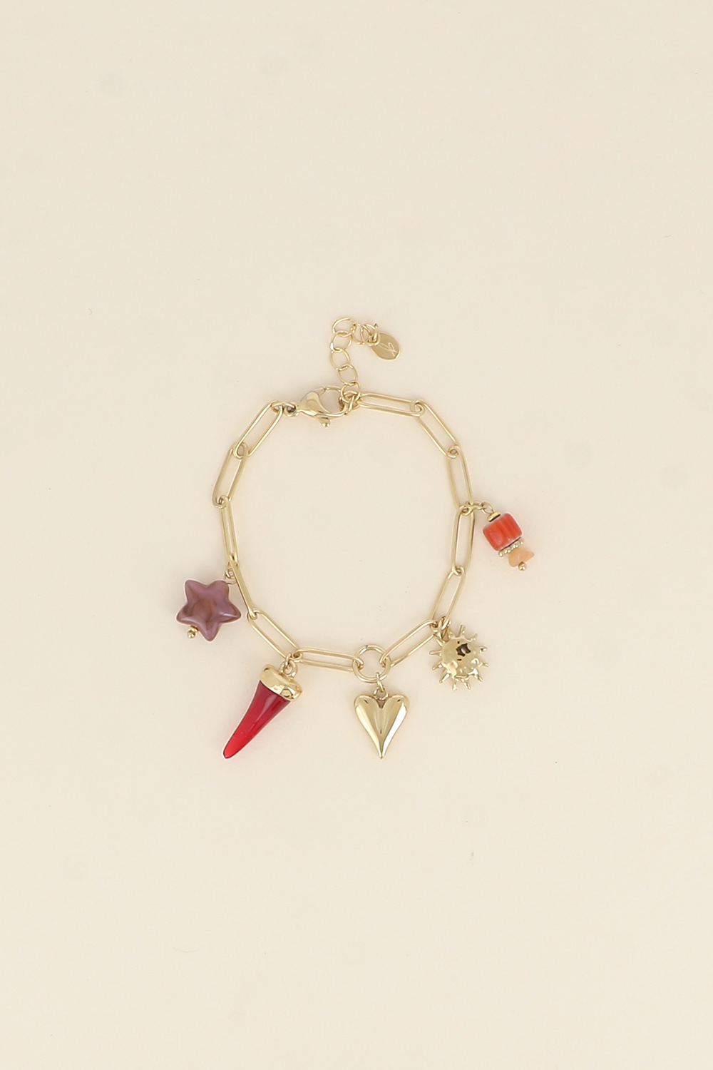 Wholesaler Bohm - Bracelet - heart, glazed ceramic bead, sun, star, and resin horn