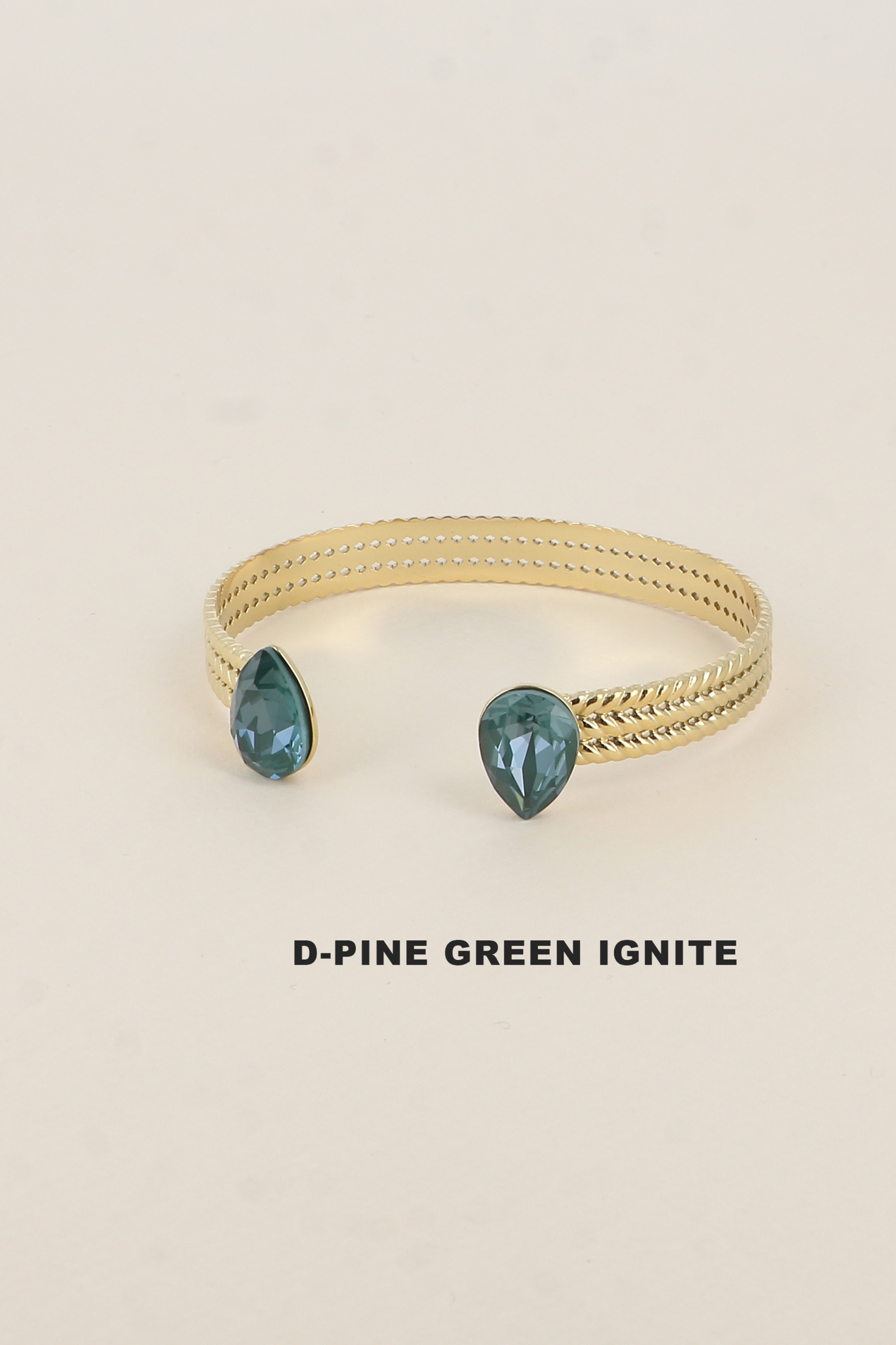 Wholesaler Bohm - Golden bangle - braided ring adorned with 2 Swarovski® teardrop crystals
