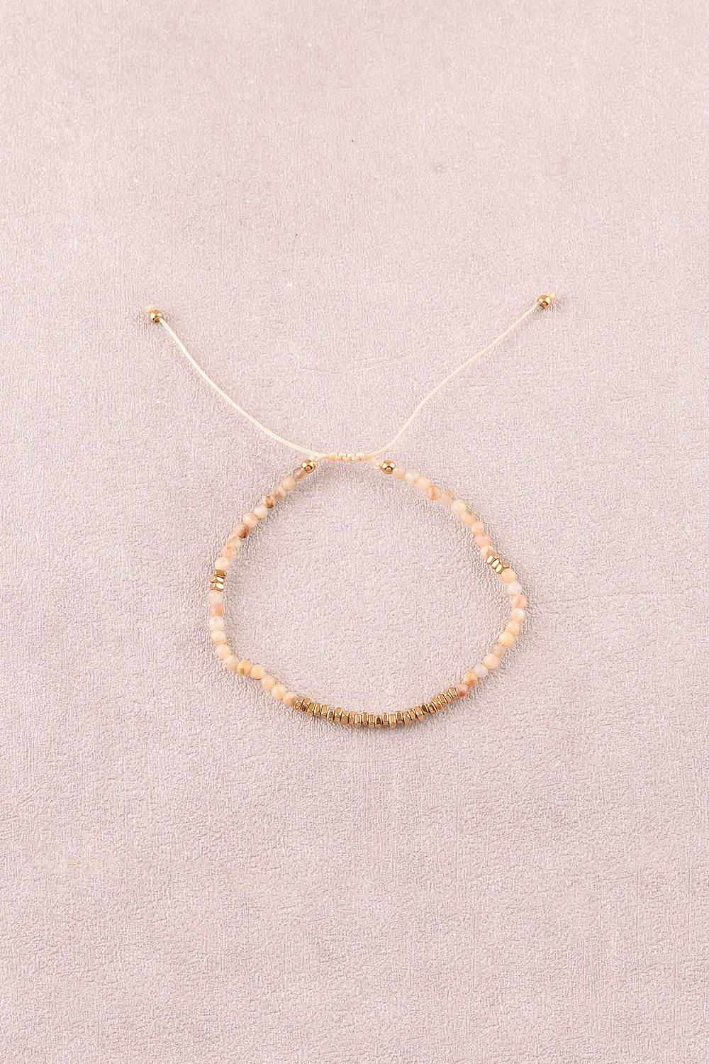 Mayorista Bohm - Pulsera - en hilo, cierre deslizante, cuentas cuadradas de acero inoxidable y piedras naturales