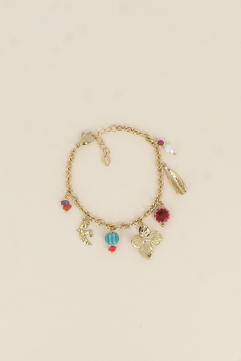 Mayorista Bohm - Pulsera - piedras naturales, pájaro, follaje, trébol, cuentas de cerámica esmaltada, perla de agua dulce