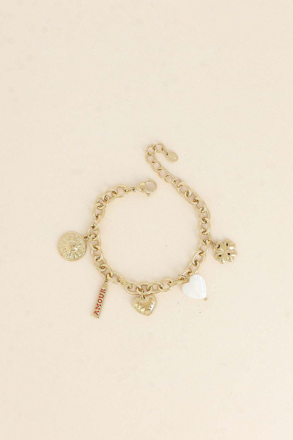 Grossiste Bohm - Bracelet - soleil, plaquette AMOUR en émail, coeurs, trèfle