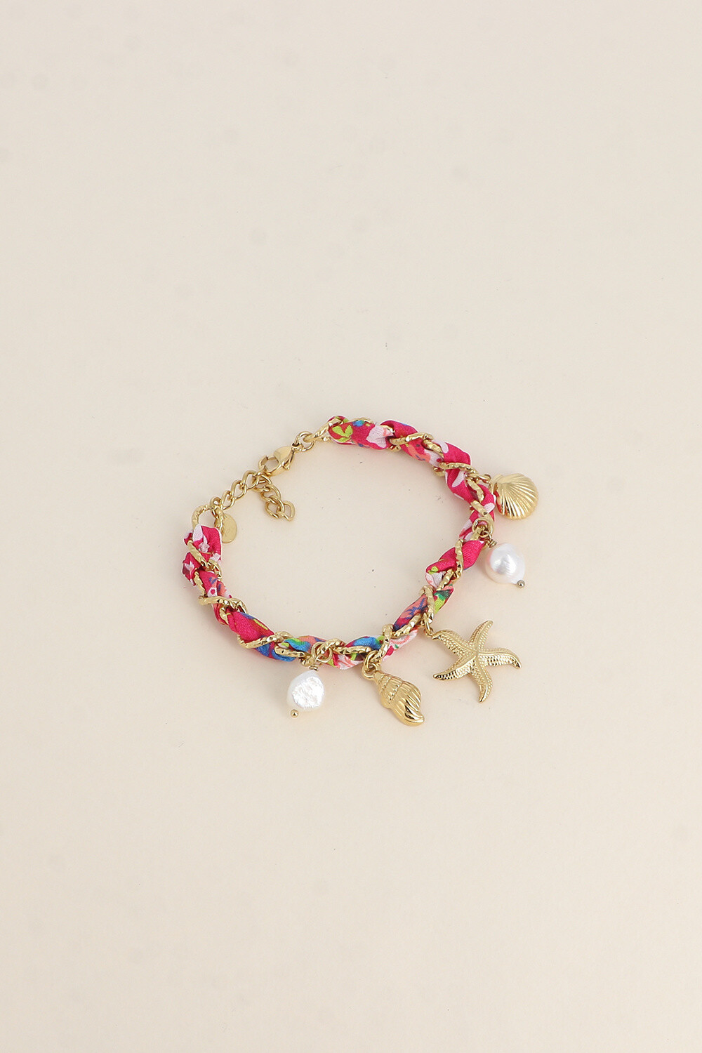 Grossista Bohm - Bracciale - tessuto intrecciato con maglia, conchiglie, perle d'acqua dolce
