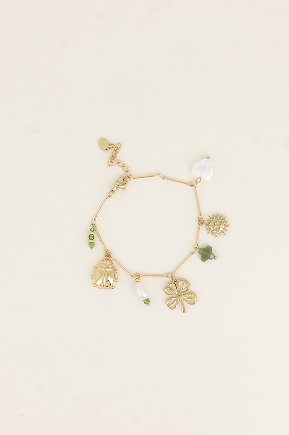 Mayorista Bohm - Pulsera - cuentas, mariquita, perla de agua dulce, trébol, sol, corazón de nácar