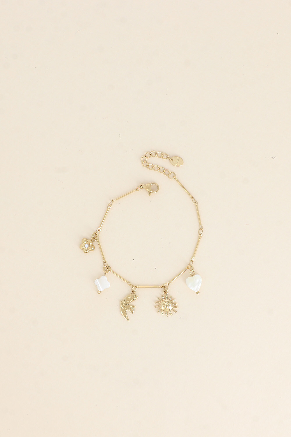Mayorista Bohm - Pulsera - sol, pájaro, corazón de perla y trébol, flor