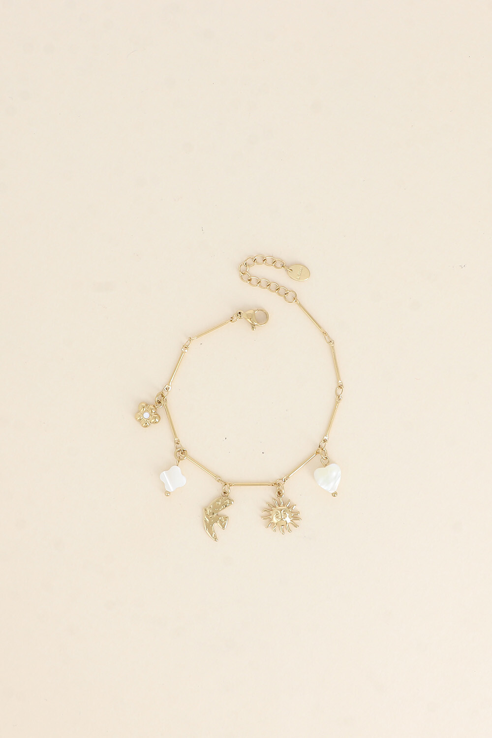 Grossiste Bohm - Bracelet - soleil, oiseau, trèfle et coeur nacrés, fleur