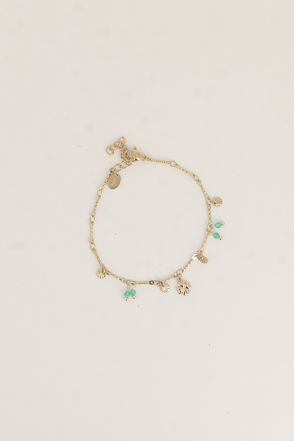 Grossiste Bohm - Bracelet - trèfle, pastilles rondes martelées et pierres naturelles