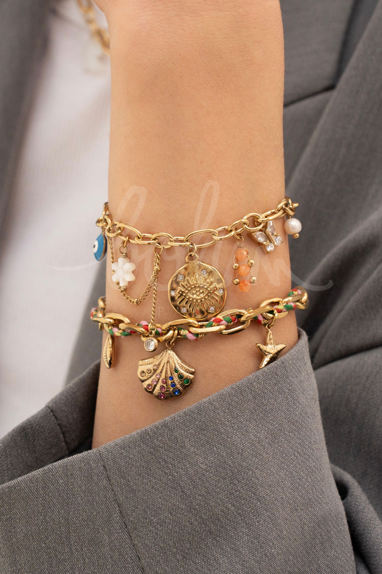 Grossiste Bohm - Bracelet - oeil et oxydes de zirconium, fleur, papillon, pierres naturelles