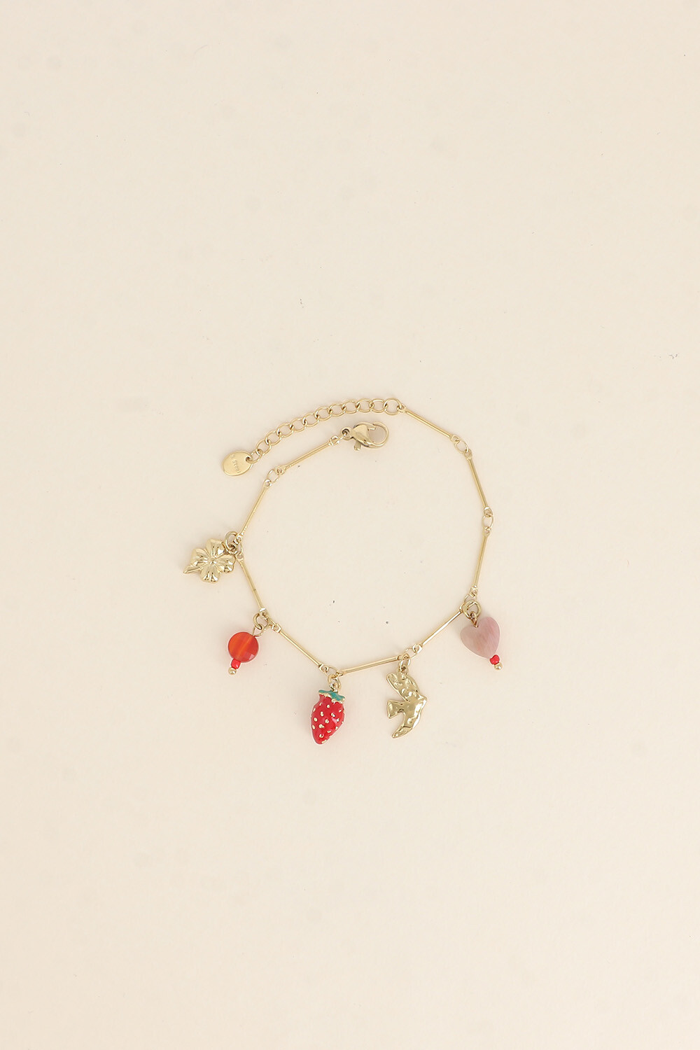 Grossiste Bohm - Bracelet - perles, trèfle, fraise en émail, oiseau
