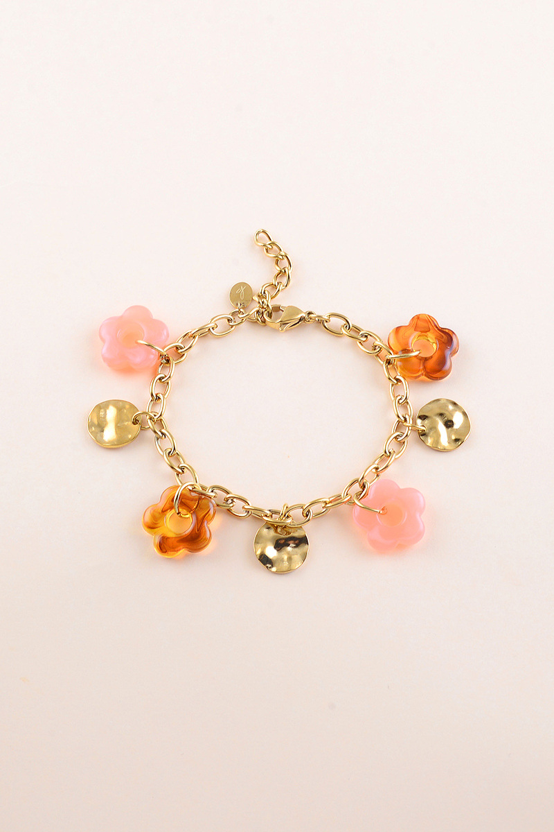 Grossiste Bohm - Bracelet - fleurs en résine et pastilles martelées