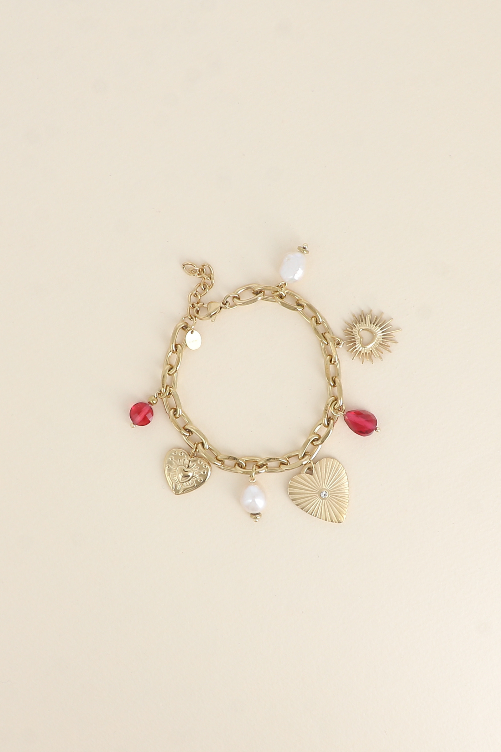 Mayorista Bohm - Pulsera - dijes de corazones, cuentas y perlas de agua dulce