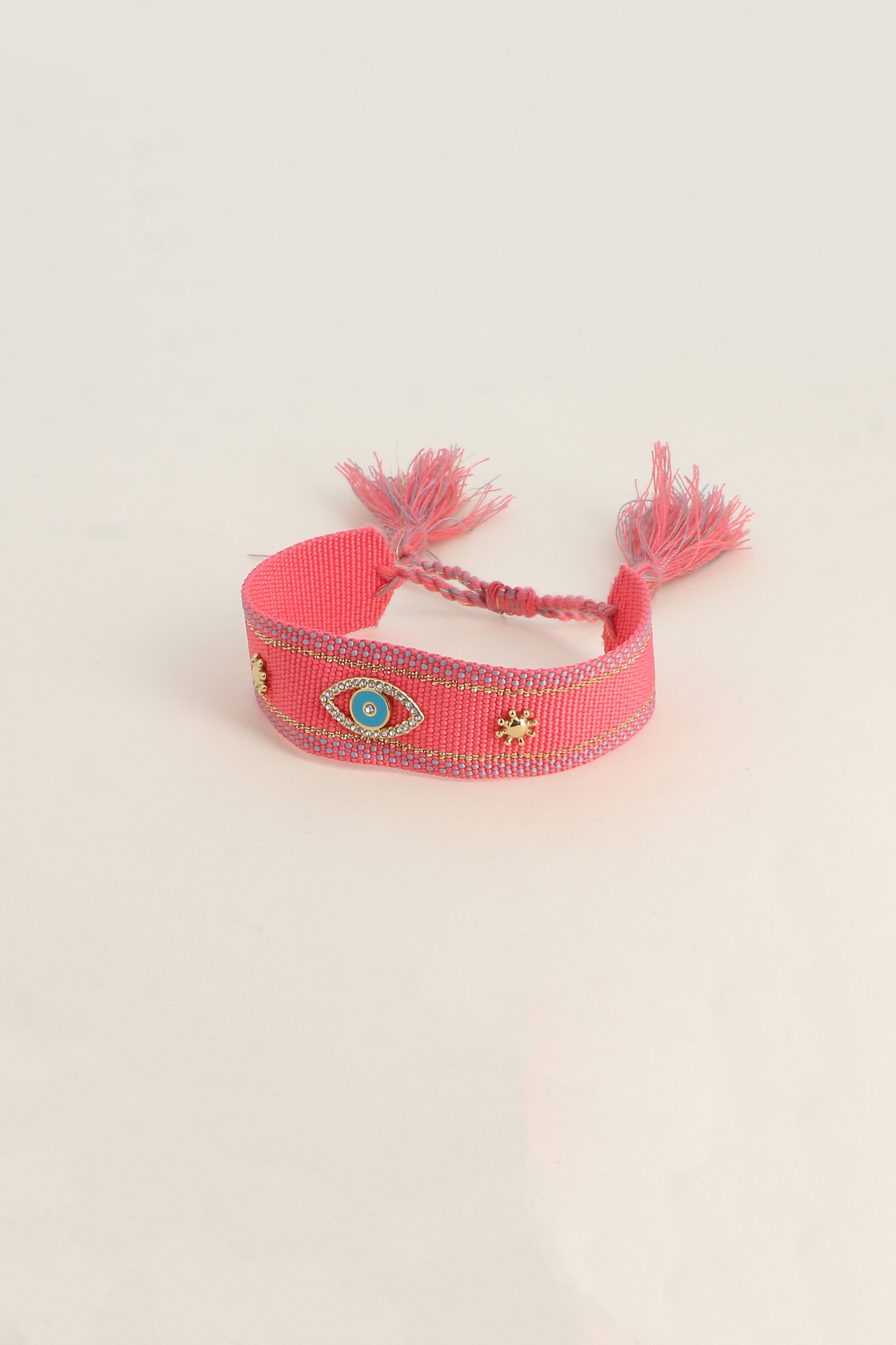 Mayorista Bohm - Pulsera de tela deslizante - óxidos de ojo de esmalte y circonio, pompones