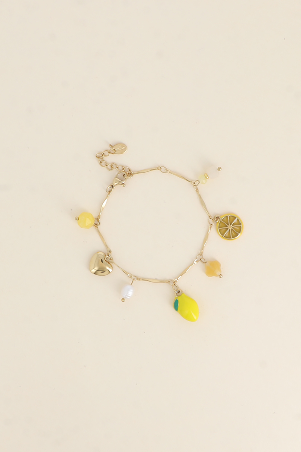Mayorista Bohm - Pulsera - piedras naturales, limón esmaltado, perla de agua dulce, corazón