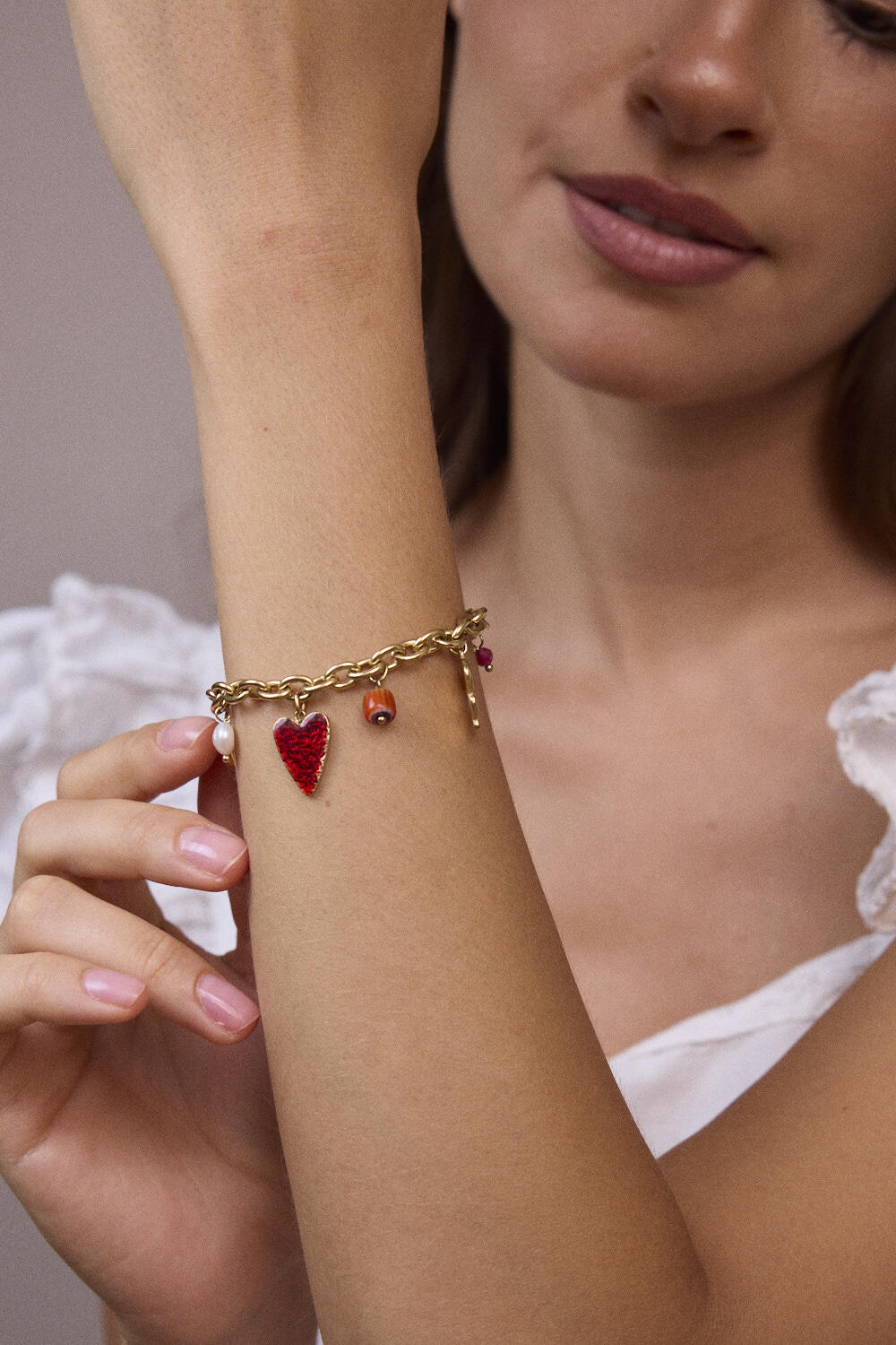 Mayorista Bohm - Pulsera - trébol, corazón de esmalte, flor, perla de cerámica y esmalte