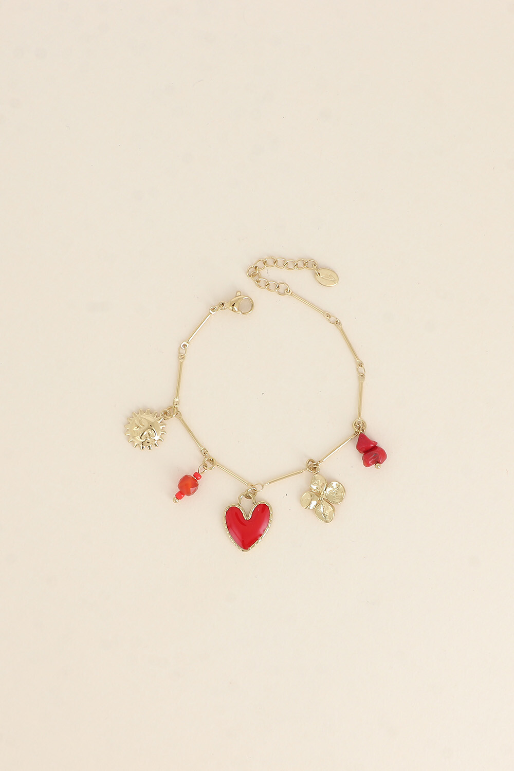 Grossiste Bohm - Bracelet - soleil, coeur en émail, trèfle, étoile du Nord et pierres naturelles