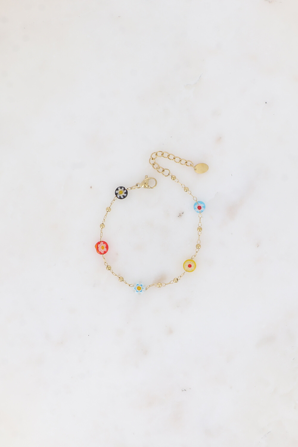 Grossista Bohm - Bracciale fine - catena di boule con pampille di resina rotonda con fiori