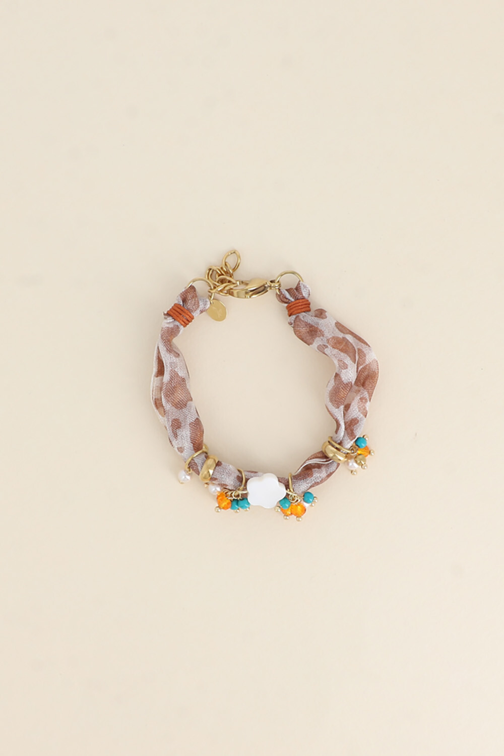 Mayorista Bohm - Pulsera - tela, cuentas de acero inoxidable y resina, colgante de flor de nácar