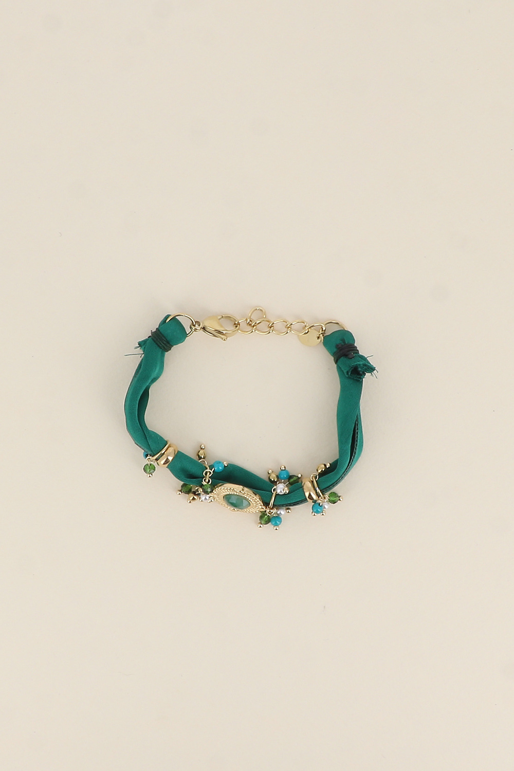 Mayorista Bohm - Pulsera - tela, cuentas de resina y un colgante ovalado con piedra natural