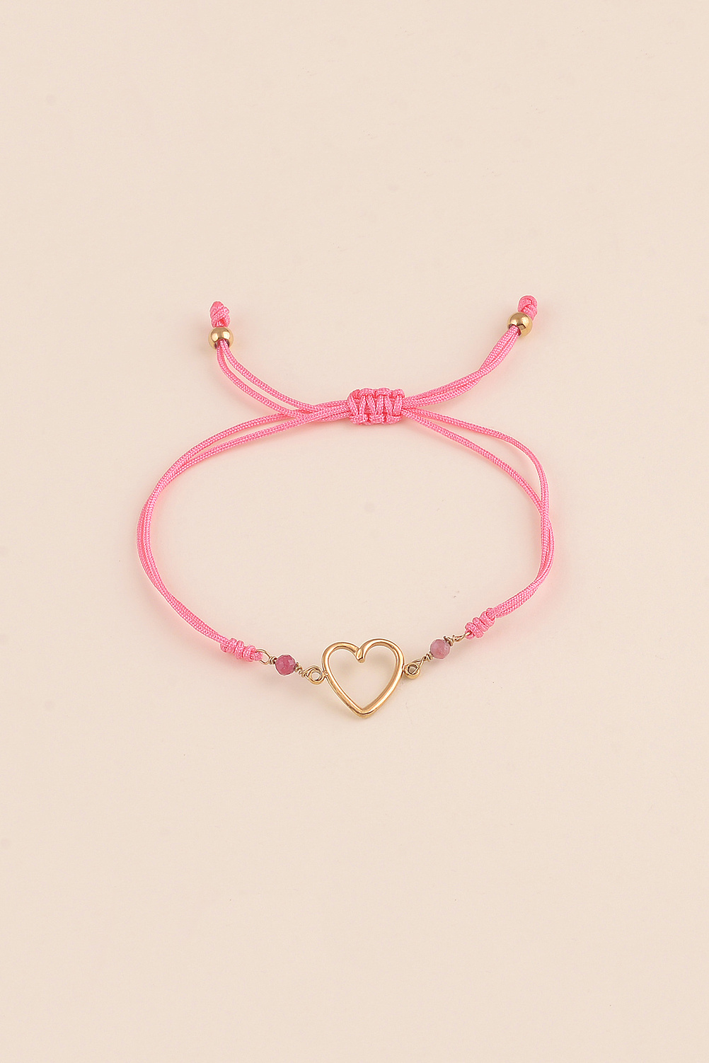 Grossiste Bohm - Bracelet sur cordon - pierres naturelles et coeur ajouré