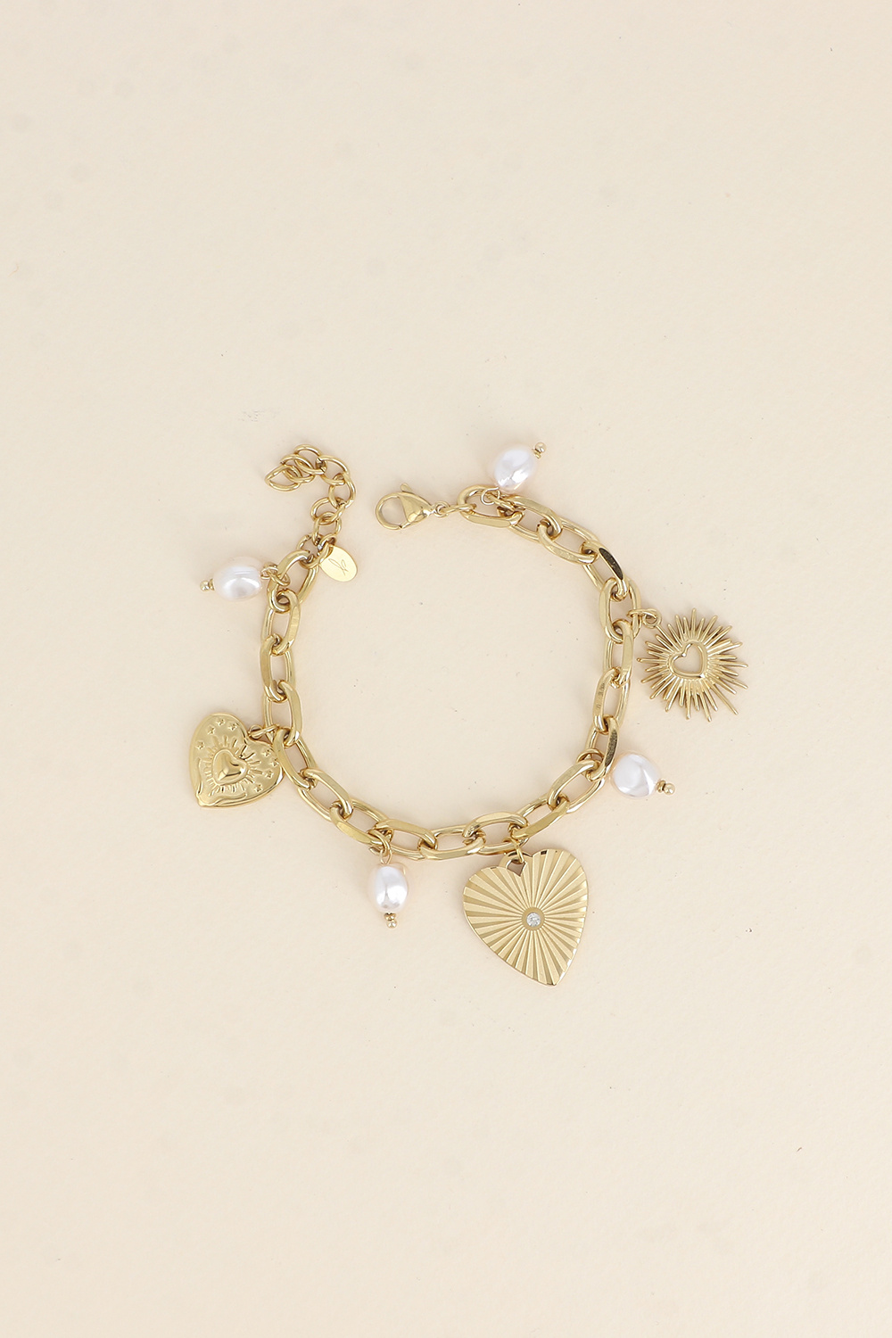Mayorista Bohm - Pulsera - eslabones ovalados, dijes de corazón, cuentas de resina blanca