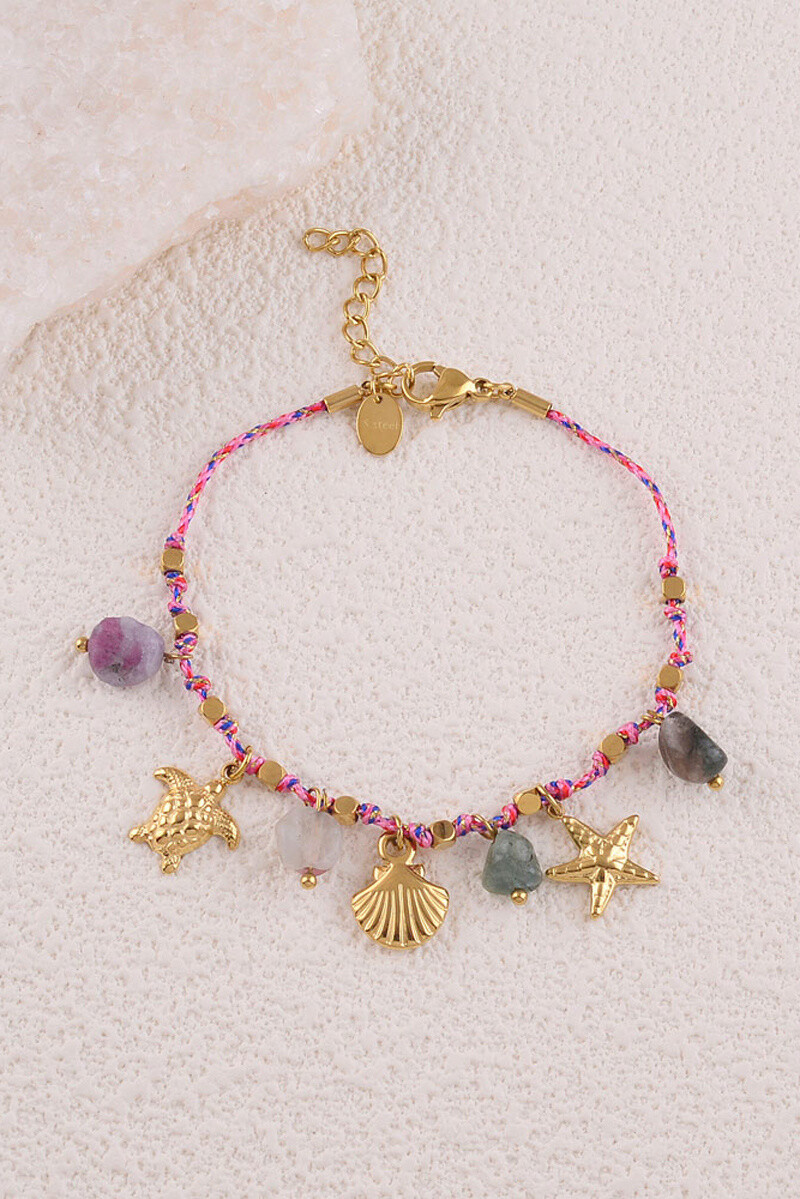Großhändler Bohm - Armband - Schnur mit Muscheln, Seestern, Schildkröte und Natursteinen