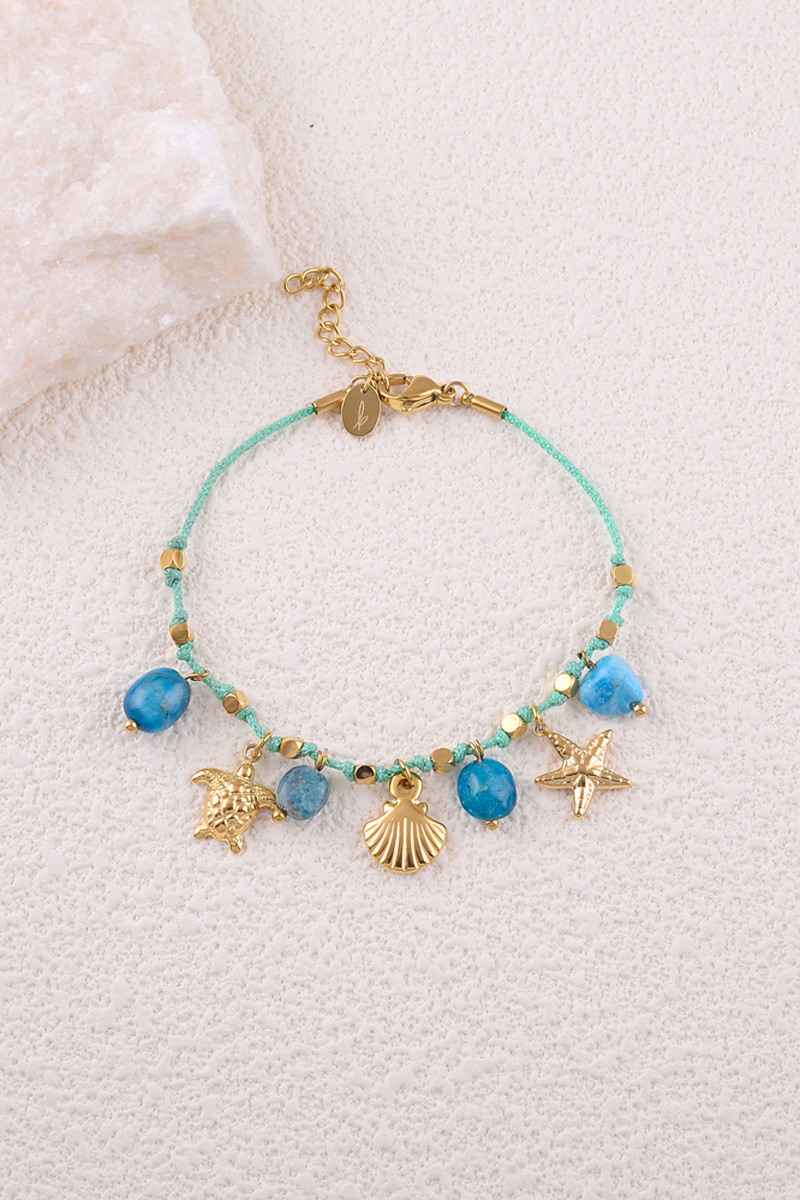 Großhändler Bohm - Armband - Kordel mit Muscheln, Seestern, Schildkröte und Natursteinen