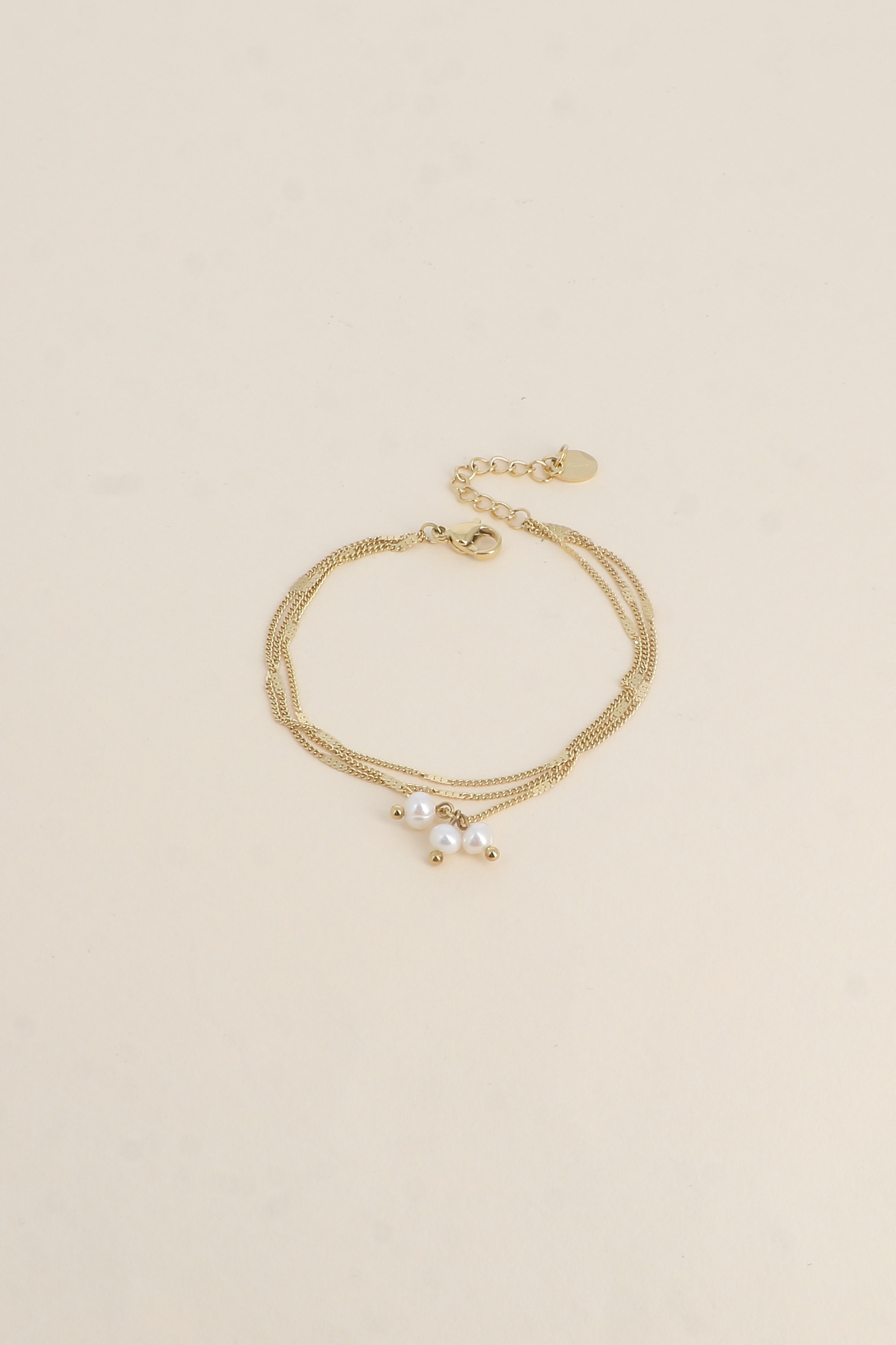 Wholesaler Bohm - Bracelet - 3 alternated convicts, 3 freshwater pearls