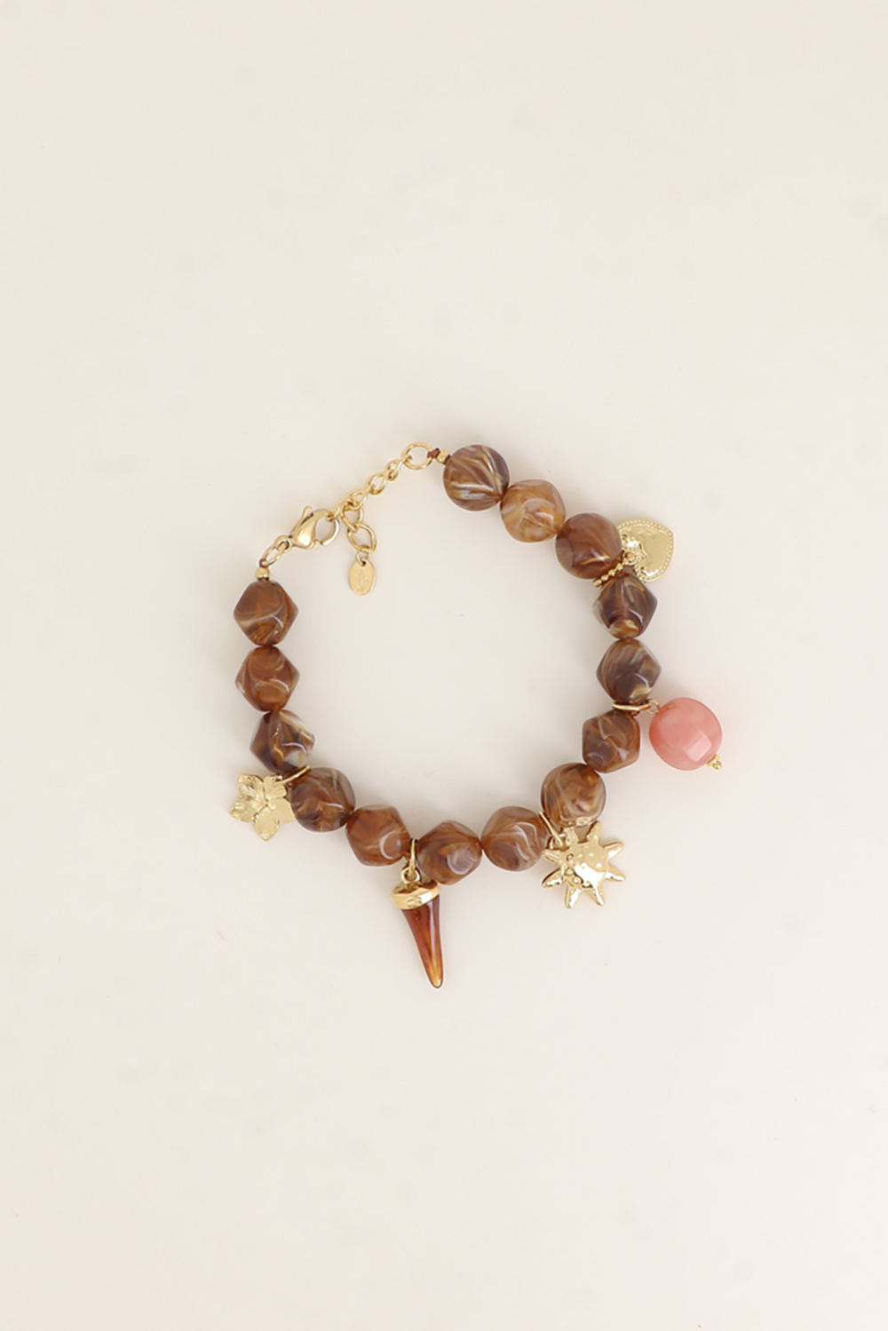 Wholesaler Bohm - Thea Bracelet - flower, resin horn, sun, resin beads, heart