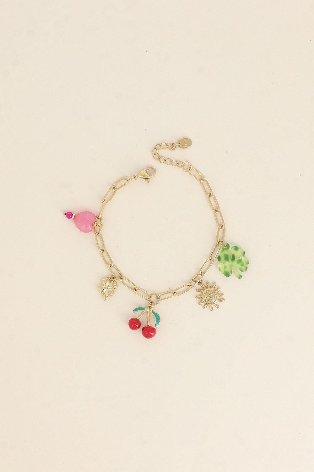Grossiste Bohm - Bracelet - trèfles, soleil, cerise en émail, perle coeur