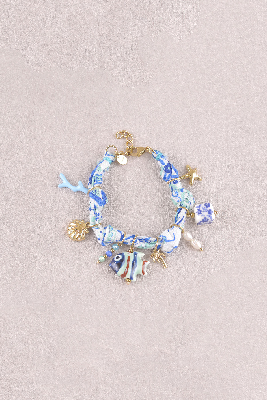 Mayorista Bohm - Pulsera - tela, coral esmaltado, concha, cuentas, pez de cerámica, palmera, perlas de agua dulce, estrella de mar