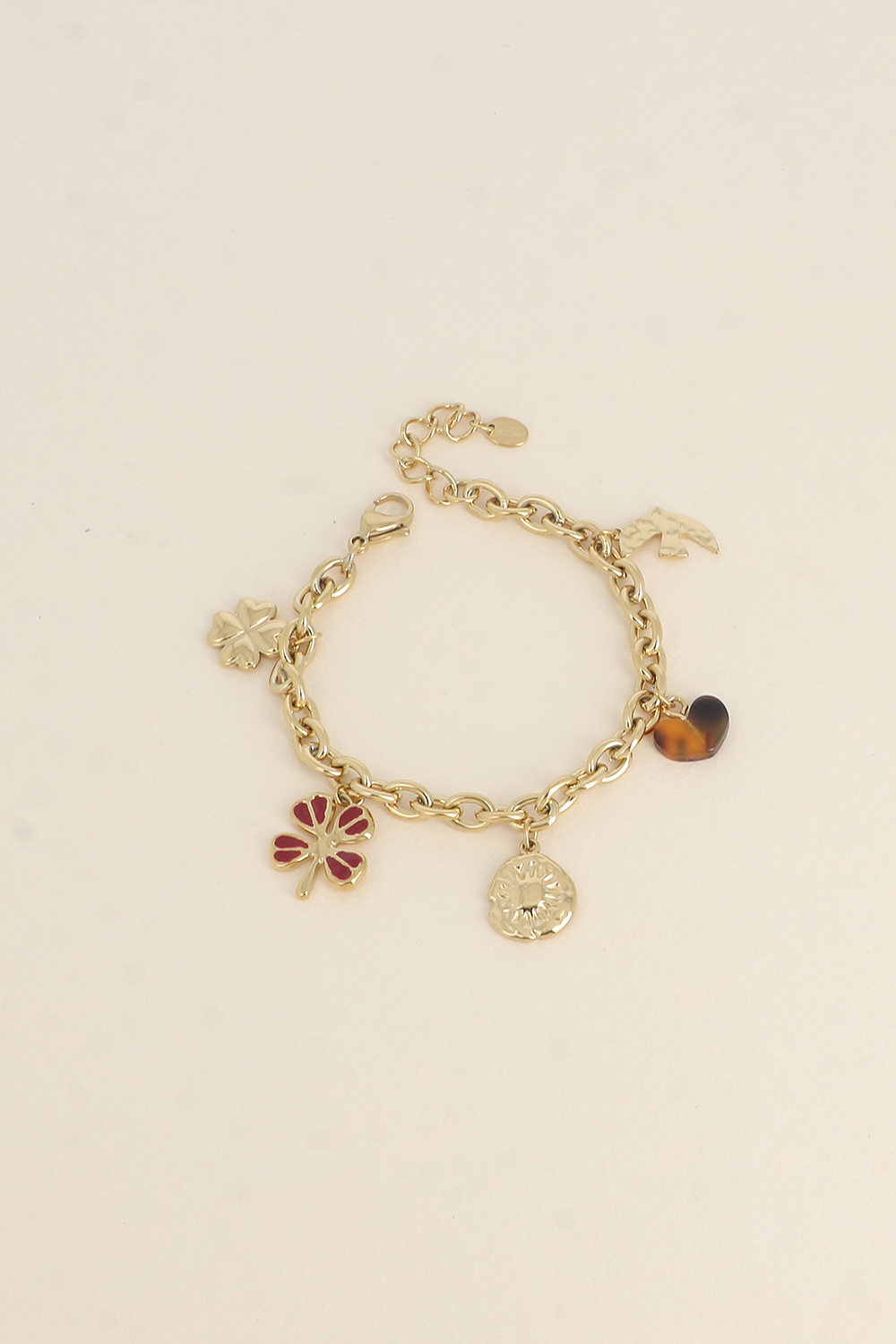 Mayorista Bohm - Pulsera - colgantes (tréboles con esmalte, sol, corazón de resina, pájaro martillado)