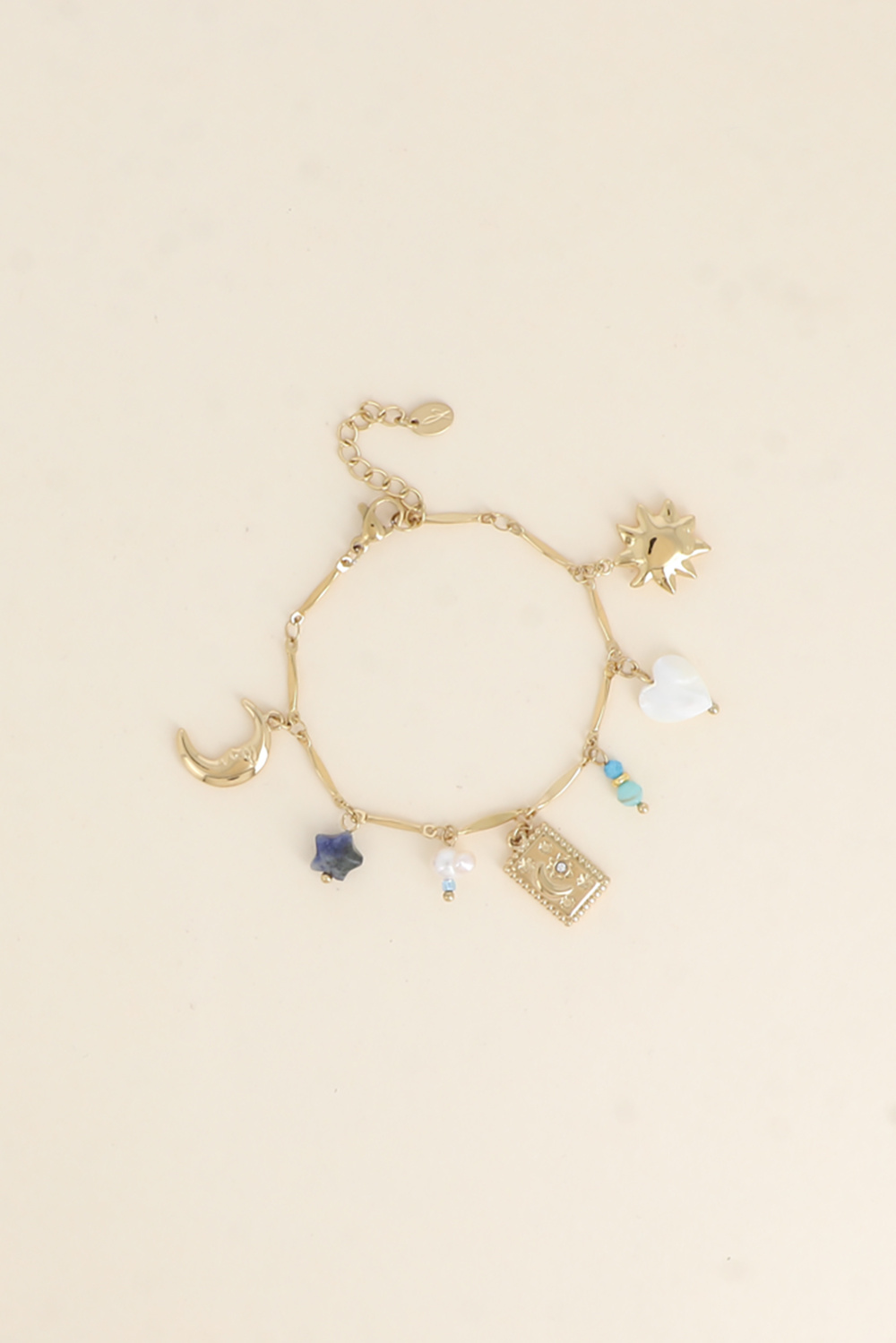 Mayorista Bohm - Pulsera - sol, corazón de nácar, placa de luna creciente, estrellas, piedras naturales
