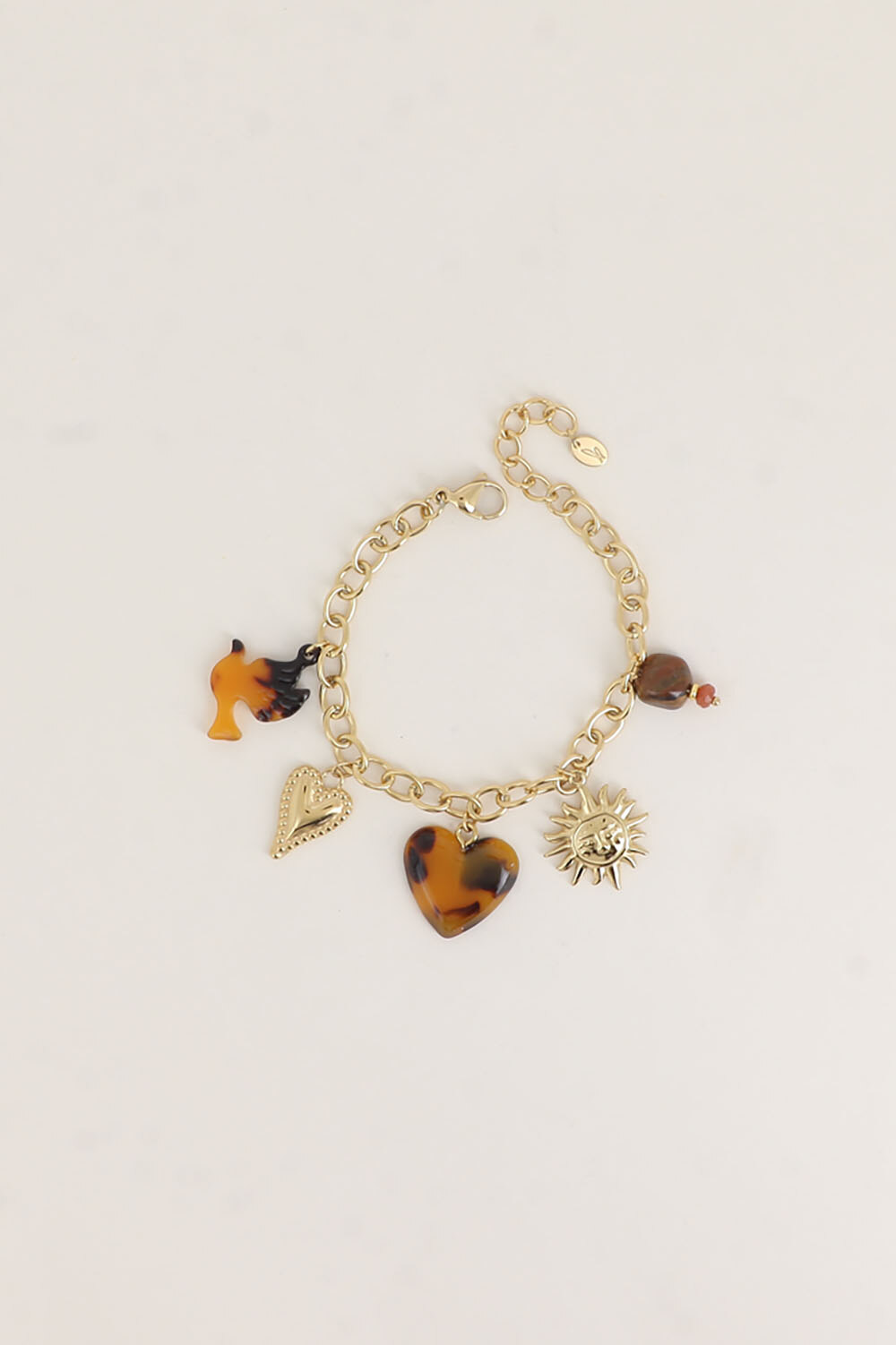 Grossiste Bohm - Bracelet - oiseau et coeur léopard, coeur milgrain, soleil, perles