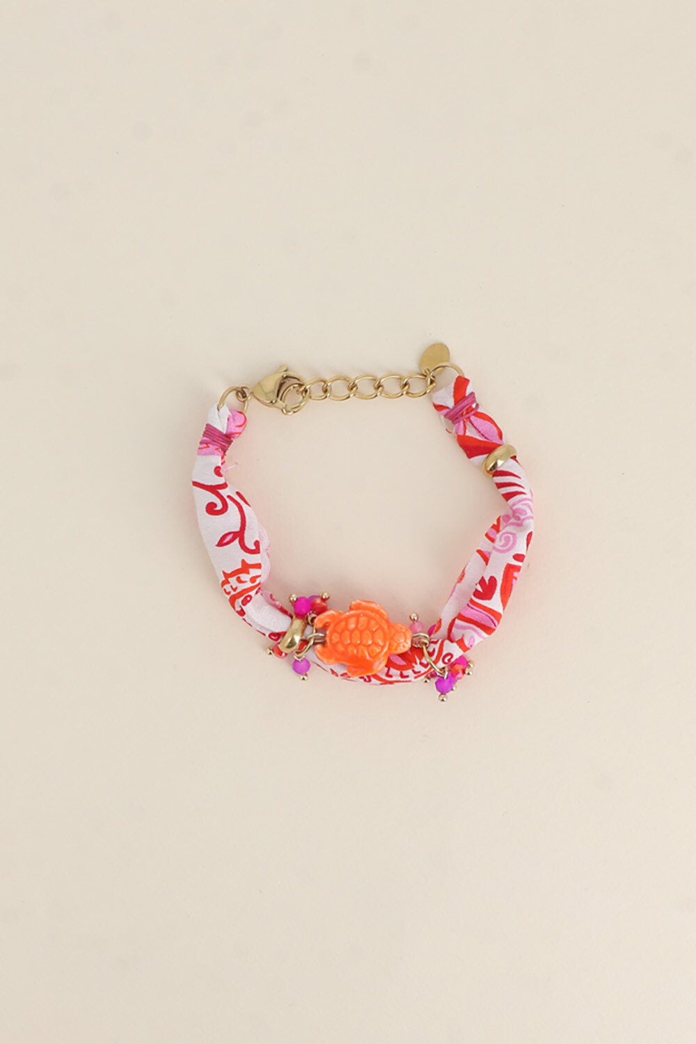 Mayorista Bohm - Pulsera - tela, cuentas de acero inoxidable y resina, colgante de tortuga de cerámica esmaltada