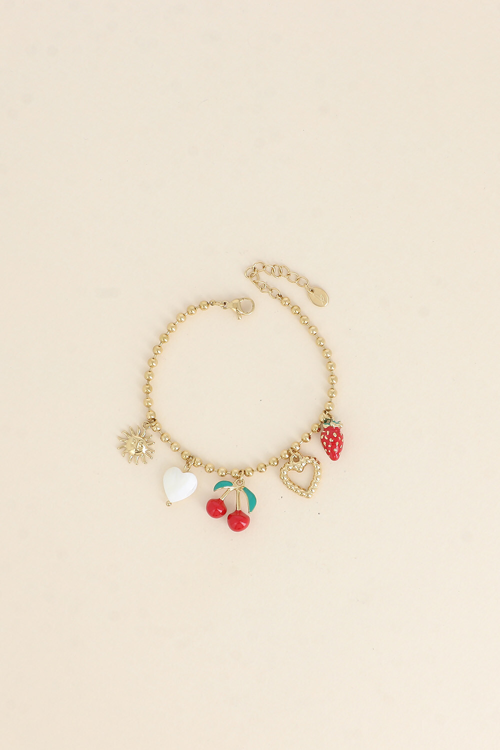 Großhändler Bohm - Armband - Sonne, Herzen, Kirsche und Erdbeere in Emaille