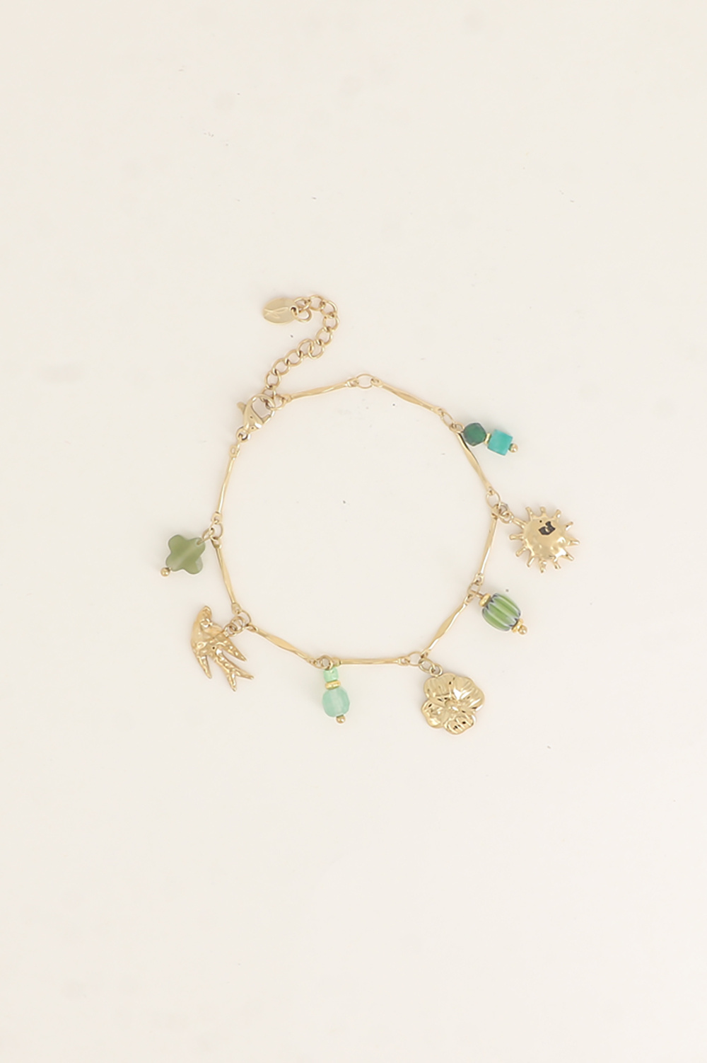 Grossiste Bohm - Bracelet - trèfle, soleil, oiseau, perle en céramique émaillée, pierres naturelles