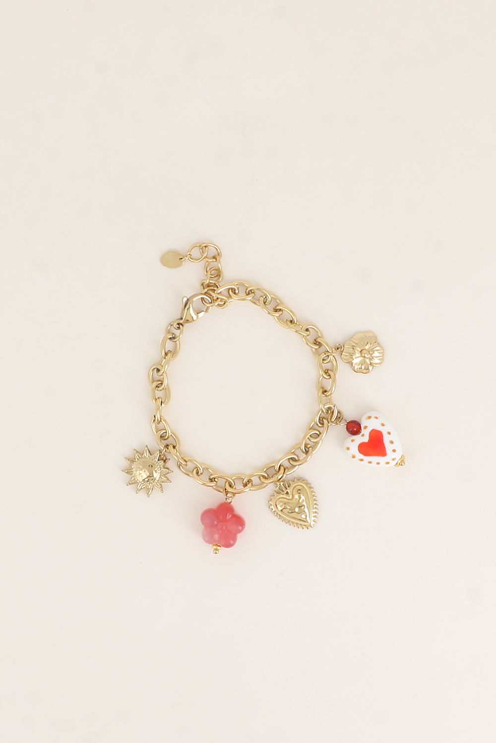Mayorista Bohm - Pulsera - flor de resina, corazones, cerámica esmaltada, sol, trébol