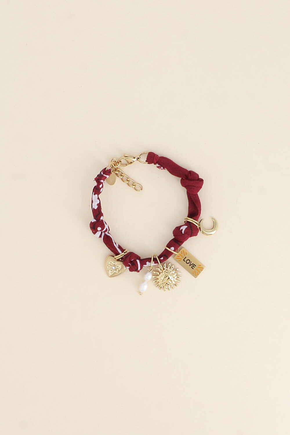 Mayorista Bohm - Pulsera - cinta, dijes (perlas de agua dulce, sol, corazón, placa LOVE, luna)